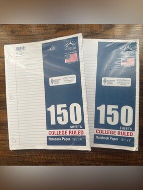 Norcom College Ruled Loose Leaf Filler Paper 10.5x8 3 Hole 150 Sheets 2 Pack New